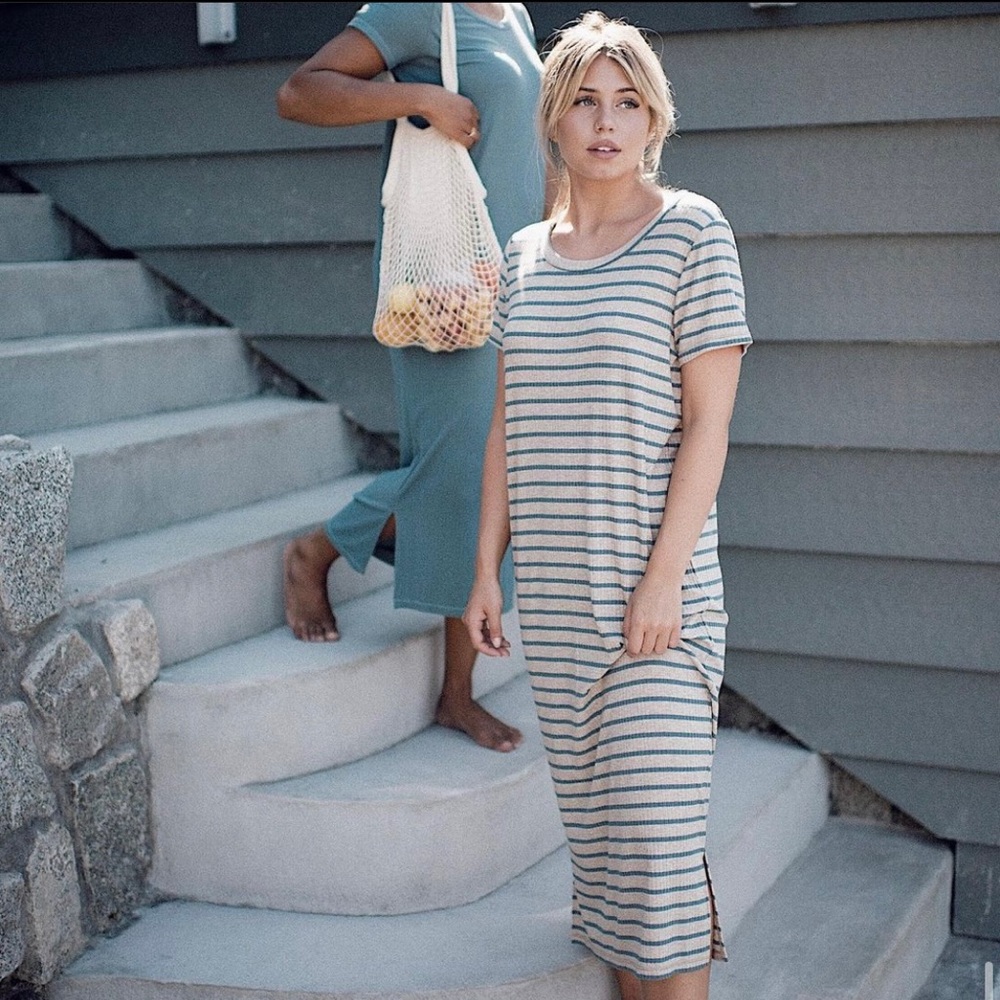 Paper Label Sophie Striped T-Shirt Dress M |Casual Midi Dress | Cotton Everyday